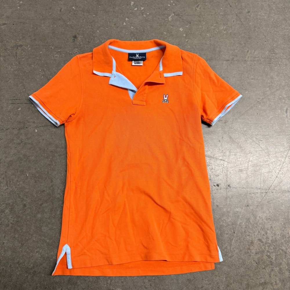 Psycho Bunny Womens Orange Pima Cotton Short Sleeve Polo Shirt B6K611H1PC Size 2
